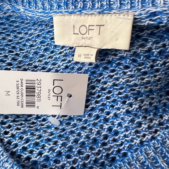 Ann Taylor LOFT Open Knit Button Up Cardigan Space Blue Sweater NWT - Picture 4 of 8